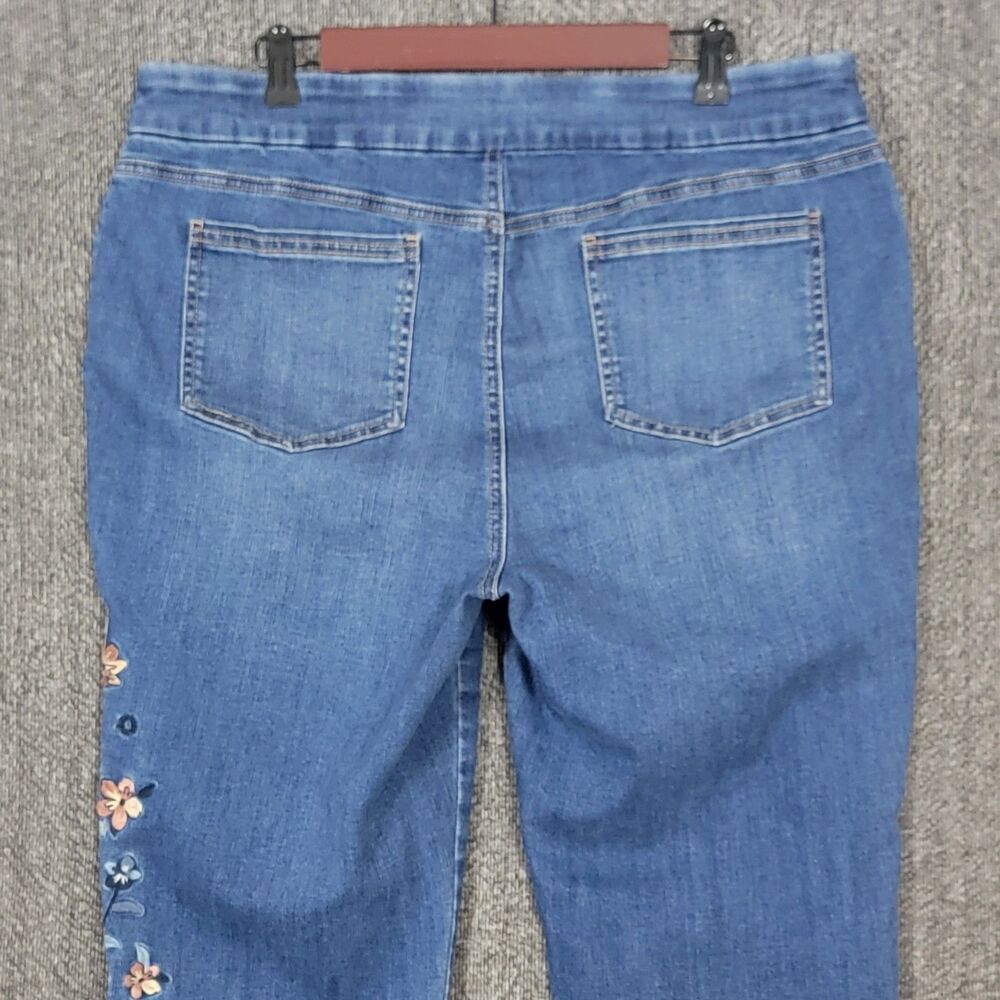 Chicos Jeans 3 Womens 16 Blue Pull On Jegging Ankle High Rise Floral Embroidered - Picture 9 of 12